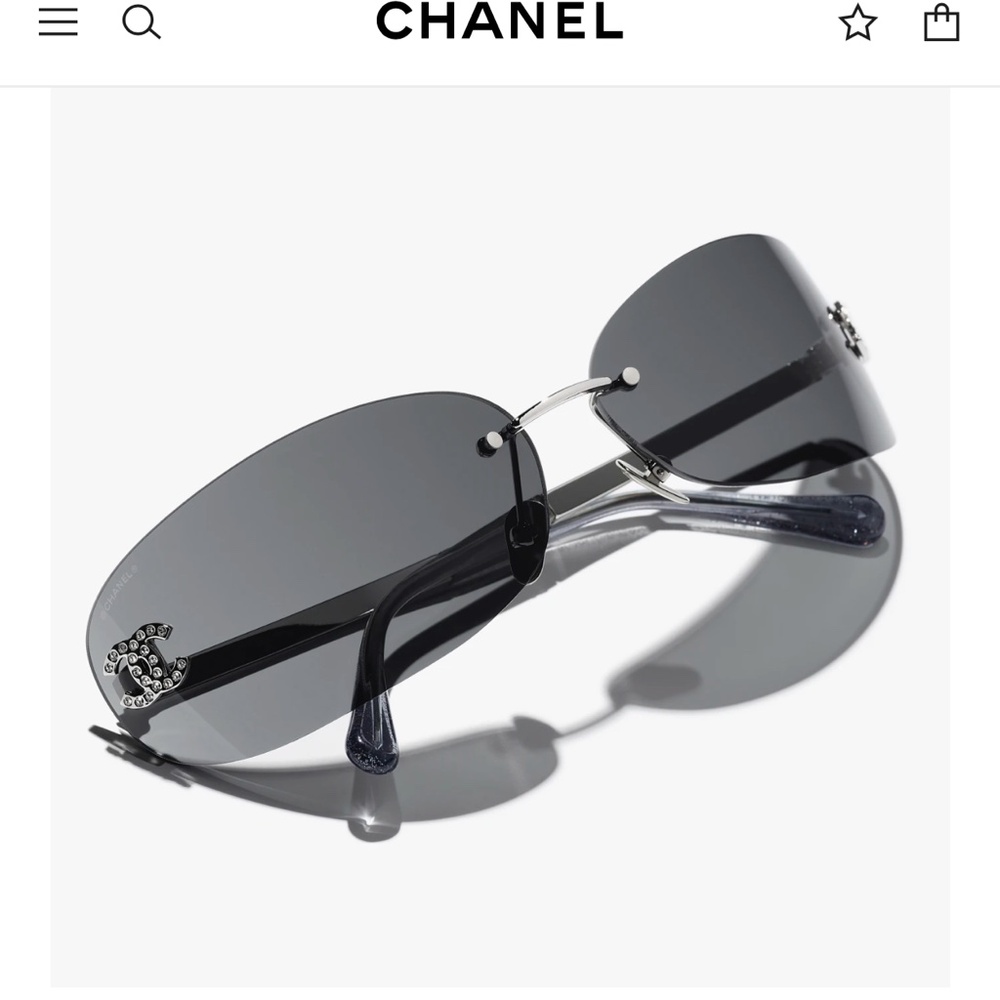 RECTANGLE SUNGLASSES:CHANEL NEW23/24 - Coco Neige Sunglasses: Crystal CC Rimless